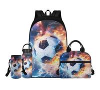 Renewold Set di 4 zaini per la scuola con borraccia, borsa termica portatile, porta bottiglia d'acqua con tracolla, zaini per bambini dai 6 ai 18 anni, Calcio Moda, Taglia unica, Zaino casual