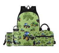 Renewold Set di 4 zaini per la scuola con borraccia, borsa termica portatile, porta bottiglia d'acqua con tracolla, zaini per bambini dai 6 ai 18 anni, Trattore, Taglia unica, Zaino casual
