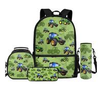 Renewold Set di 4 zaini per la scuola con portapranzo, astuccio per matite, maniche per bottiglie, per ragazze e ragazzi, grande capacità, borsa per il pranzo per adolescenti, Trattore, Taglia unica