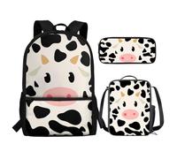 Renewold Zaino per bambini, borsa termica per il pranzo, portapenne, astuccio 3 in 1, set di borse per la scuola, forniture per il rientro a scuola, Stampa mucca., Taglia unica, Zaini Daypack