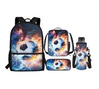 Renewold Zaino per bambini, borsa termica per il pranzo, portapenne, astuccio per bottiglia d'acqua, set 4 in 1 per il rientro a scuola, Novità calcio, Taglia unica, Zaini Daypack