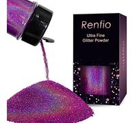 Renfio Polvere glitter olografica ultra fine in resina metallizzata, 60 g, fiocchi di PET da 0,2 mm, per bicchieri e slime, colore: viola laser