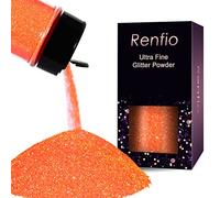 Renfio Polvere glitterata iridescente, ultra fine, 55 g, resina fluorescente, per artigianato, paillettes, chip epossidici, fiocchi per slime, pittura, arte, decorazione festiva, arancione