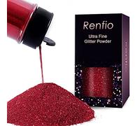 Renfio Polvere glitterata ultra fine in resina metallizzata, 60 g, fiocchi di PET per decorazioni artigianali da 0,2 mm, per bicchieri, melma, rose natalizie, colore: rosso vino