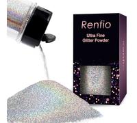 Renfio - Polvere olografica ultra fine glitterata metallizzata argento glitterata 80 ml per bicchieri in resina, pittura melma, arte del chiodo fai da te - argento laser