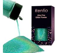 Renfio - Polvere olografica ultra fine glitterata metallizzata blu verde glitterata 80 ml per bicchieri in resina, per pittura e nail art, decorazione fai da te, colore: blu menta