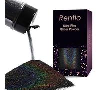 Renfio - Polvere olografica ultra fine glitterata nera metallizzata glitterata 80 ml per bicchieri in resina, per pittura e nail art, decorazione fai da te, colore: nero laser