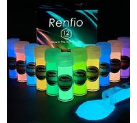 Renfio Set di 12 polveri fosforescenti che si illuminano al buio, polveri di pigmenti luminosi in resina da 9,86 once 276 g Polvere di mica luminosa Coloranti per vernice fosforescente per forniture d