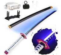 RENGENG Spada Giyu Luminosa, 102 cm, Replica Anime in Plastica Ricaricabile con Cintura e Supporto, Spada Anime con Texture Originale