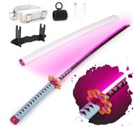 RENGENG - Spada Mitsuri che si illumina, 101 cm, in plastica, ricaricabile, con cintura e supporto, spada anime con texture originale