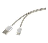 Renkforce Cavo USB USB 2.0 Spina USB-A, Spina USB-C® 1.00 m Argento guaina in acciaio inox RF-4888671