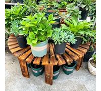 Renmlion Panchina per alberi da esterno Panchine da giardino resistenti alle intemperie，sedile semicircolare in legno senza schienale Supporto per piante per tutte le stagioni Decorazione