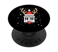 Renna Babbo Natale cappello ornamenti di Natale musica pianoforte Natale PopSockets PopGrip Adesivo