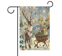 Renna che consegna regali di Natale Bandiera da giardino Casa Prato Cartello di benvenuto Banner Doppio Lato Piccole Bandiere Personalizzate per Piscina Cortile Esterno Decorazione Della Parete Della