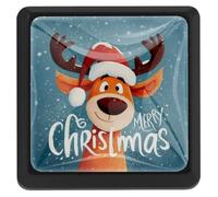 Renna che indossa un cappello di Natale a gradini quadrati pomelli per armadio porta della cucina, pomelli neri per cassetti della camera da letto, maniglie da tirare hardware per porte della cucina