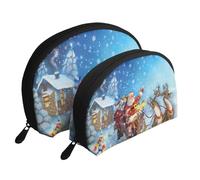 Renna di Babbo Natale, Borsa per trucco a conchiglia Portamonete da donna Borsa da toilette piccola Borsa per cosmetici 2 pezzi