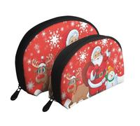 Renna di Babbo Natale e pupazzo di neve con fiocco di neve stampato, Borsa per trucco a conchiglia Portamonete da donna Borsa da toilette piccola Borsa per cosmetici 2 pezzi