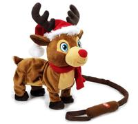 Renna di Natale Musicale e Peluche Rudol-ph che Cammina con Guinzaglio | filoguidata Cappello e Sciarpa Rossa di Babbo NataleDecorazione Natalizia