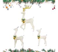 Renna natalizia a LED, 46 cm, con renna decorativa illuminata, per giardino e prato, decorazione invernale in ferro, per esterni, set di renne resistenti alle intemperie, 3 pezzi, per illuminazione