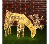 BAKAJI Renna Natalizia Luminosa Mangia Bruca L'Erba Figure di Natale 3D Cristalli in Acrilico Riflettente 100 Luci LED Bianco Caldo Altezza 42 cm