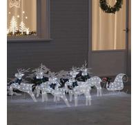 vidaXL Renne LED 7 pcs Bianco Tessuto, Decorazioni di Natale, luci festive, ornamenti resistenti, pezzi a tema, stili ArtDeco, accenti di renna