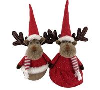 Renne Natalizie Fermaporta in Stoffa Altezza 45 cm Coppia Mascio e Femmina Decorazione Natale Colore Rosso Mod.Alexia