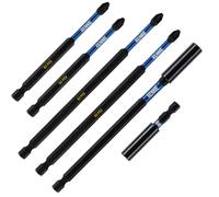 Rennie Tool 60 mm e 152 mm professionale Impact Bit Holder con 2 x 100 mm Pozidriv PZ2 cacciavite Impact Bit & 2 x 150 mm Pozidriv PZ2 cacciavite Impact Bit Heavy Duty