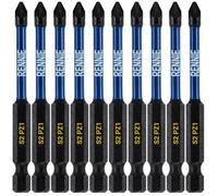 Rennie Tool Company Set di 10 punte per cacciavite a percussione PZ1 da 75 mm di lunghezza Rennie Tools. Set di punte per cacciavite magnetico PoziDriv POZI n. 1 per impieghi gravosi. Punte per avvita
