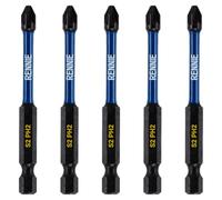 Rennie Tools - Set di 5 punte per cacciavite a percussione PH2, lunghe 75 mm, magnetiche, Phillips n. 2, resistenti, punte lunghe PH2, gambo esagonale, punte PH2 a croce lunghe, rivestite in ossido