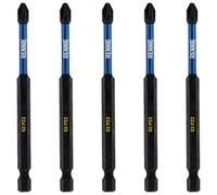 Rennie Tools - Set di 5 punte per cacciavite a percussione PZ2, lunghezza 100 mm, resistenti PoziDriv POZI No.2, punte magnetiche per avvitatore a percussione, accessori per viti Pozidriv, rivestite