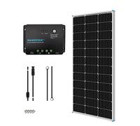 Renogy Kit di avviamento per pannello solare 100 W 12 V pannello solare monocristallino 100 W regolatore di caricatore PWM LCD 30 A, kit adattatore, cavi per vassoio, staffe Z per camper e