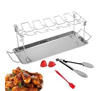 Renopfect Grilletto per Cosce di Pollo con Leccarda,Griglia per Zampe E Ali di Pollo - Accessorio in Acciaio Inox con Leccarda Resistente al Calore per Carne Forno E BBQ All'aperto con 12 Posti