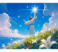 Renqidian Kit Per Pittura Con Diamanti Adulti Uomo Gesù del mare dei fiori 5D Diamond Painting Completo Kits fai da te Decorazione Per la Casa 40x50 cm