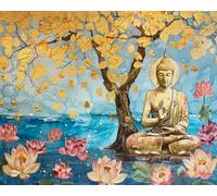 Renqidian Kit Per Punto Croce Per Adulti Principianti Ritratti di loto Kits Ricamo Punto Croce Mestieri Decorazioni la Casa-40x50 cm (Tela Prestampata 11CT)