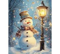 Renqidian Kit Punto Croce Principianti Pupazzo di neve carino con lampione Fai da Te Cucito A Mano Punto Croce Imposta Kits Ricamo (11CT Tela Prestampata) 40X50 cm