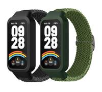 RenSheng 2 pezzi Cinturino Compatibile con Xiaomi Smart Band 9 Active Cinturino Sportivo, Cinturino In Tessuto Morbido ed Elastico per Xiaomi Smart Band 9 Active Cinturino, Nero / Verde, xiaomi smart