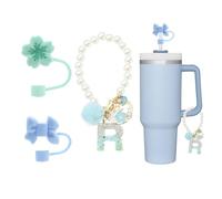 RENUIS 4 graziosi topper in paglia blu per tazze Stanley, accessori per charm a forma di lettera per Stanley Cup, nome ID lettera iniziale per Stanley 30 e 1,134 g, accessori personalizzati (R)