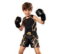 renvena Bambini Set Boxer Box Giovani Uniforme Boxe Abbigliamento Boxe Bambino Vestito Inglese Bambino Completo Mma Short Kick Boxing Boxing Nero 11-12 anni