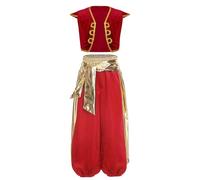 renvena Bambino Abito Principe Arabo Oriente Sultano Costumi Carnevale Halloween Gilet+Pantaloni Set Costume Genio della Lampada Cosplay Travestimenti Gioco di Ruolo Rosso D 3-4 anni