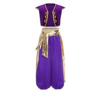 renvena Bambino Abito Principe Arabo Oriente Sultano Costumi Carnevale Halloween Gilet+Pantaloni Set Costume Genio della Lampada Cosplay Travestimenti Gioco di Ruolo Viola D 7-8 anni