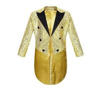 renvena Cappotto da Bambini con Paillettes a Coda di Rondine Giacca da Smoking Slim Fit Blazer Giacche Smoking Costume Mago per Festa di Carnevale Oro 9-10 anni