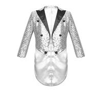 renvena Cappotto da Bambini con Paillettes a Coda di Rondine Giacca da Smoking Slim Fit Blazer Giacche Smoking Costume Mago per Festa di Carnevale Argento 13-14 anni