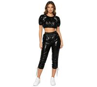 renvena Completo Intimo Lingerie Donna T Shirt Maniche Corte Con Pantaloni Tuta Da Ginnastica Tute Sportive Comoda Tuta Da Jogging Bici Nero XXL