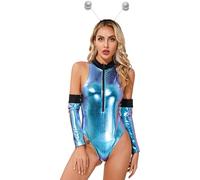 renvena Costume da Alieno da Donna Tuta Intera Astronauta Body da Danza Classica Moderna Effetto Bagnato Lucido Metallico Costume Fever da Cadetta dello Spazio Colorato S