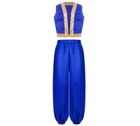 renvena Costume da Genio Bambini Abito Principe d' Arabia Gilet in Raso + Pantaloni Bloomers Costume Aladino Costumi in Maschera Cosplay Carnevale Halloween Blu A 9-10 anni