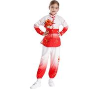 renvena Costume da Guerriero Cinese Taichi Bambina Abiti da Arti Marziali Qigong Wushu Camicia Ricamo Morbido Drago Uniforme Spadaccino Tradizionale Cinese Rosso 9-10 anni