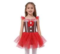 renvena Costume Omino Pan di Zenzero per Bambina Vestito Natale Body da Ginnastica Artistica Tutu Danza Classica Moterna Christmas Gingerbread Fancy Dress Rosso 3-4 anni