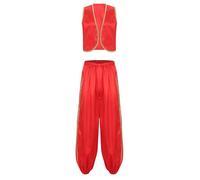 renvena Costume Sceicco Arabo Uomo Costume di Aladino Abito da Principe Arabo Cosplay per Feste Carnevale Halloween Natale Gioco di Ruola Rosso S