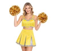 renvena Donna Costume Cheer Leader Vestito La Danza Cheerleading Due Pezzi | Set Con Top Corto A Frange E Minigonna Viola,Uniforme Animazione Concorsi Danza,Abbigliamento Spettacoli Sul Palco,Serata