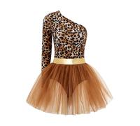renvena Donna Costume Indiano Per Donne Da Cavernicola Caverna Vestito | Vestito Corto Sopra Il Ginocchio,Collo Spalla Singola Asimmetrico,Stampa Di Leopardo,Locale Notturno,Performance,Serata